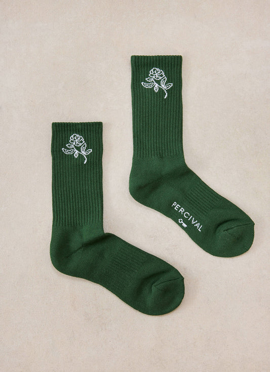 Earl Jacquard Socks - Forest Green Cotton - Percival | Percival Exclusive