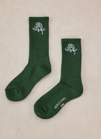Earl Jacquard Socks - Forest Green Cotton - Percival | Percival Exclusive