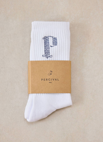 Tucker Embroidered Socks - Cotton - White - Percival | Percival Featured