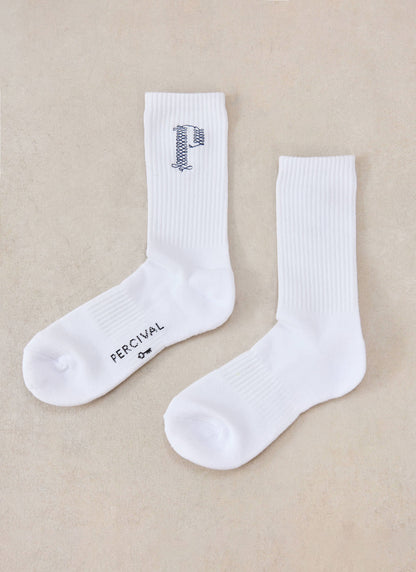 Tucker Embroidered Socks - Cotton - White - Percival | Percival Featured