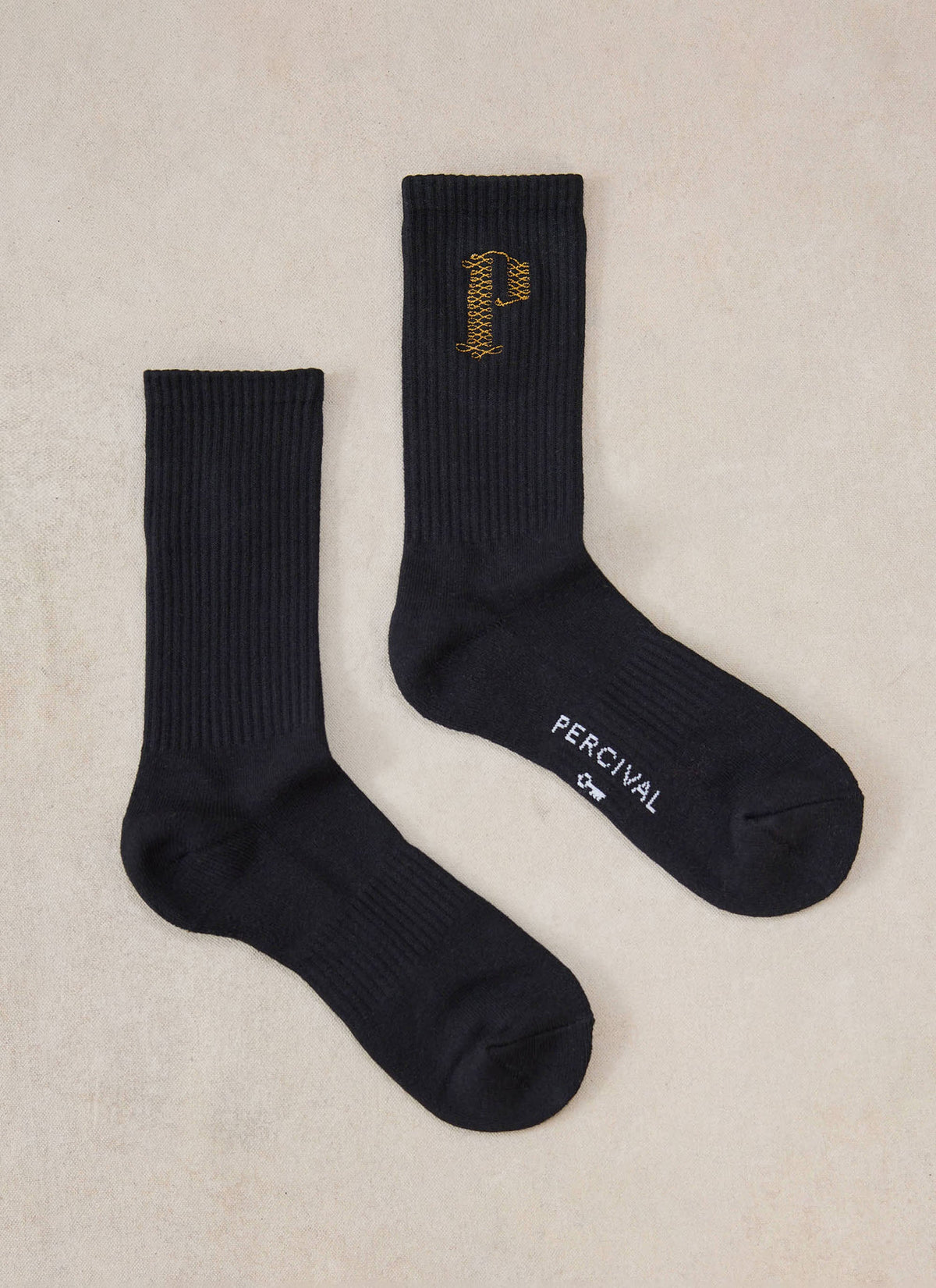 Tucker Men's Embroidered Socks - Black Cotton Blend - Percival | Percival Recommended
