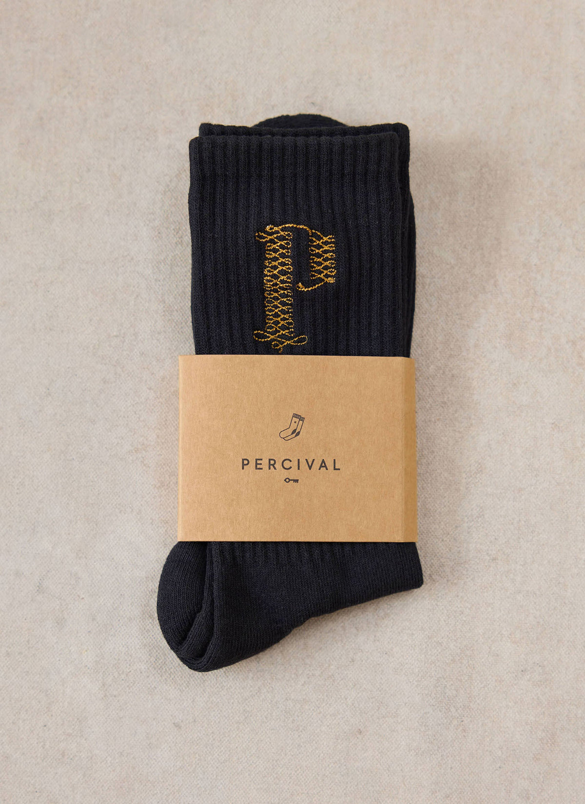 Tucker Men's Embroidered Socks - Black Cotton Blend - Percival | Percival Recommended
