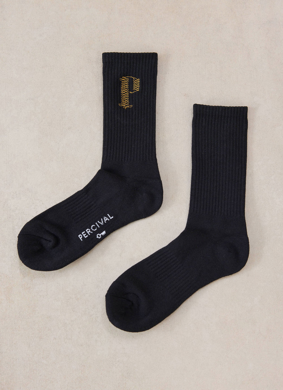 Tucker Men's Embroidered Socks - Black Cotton Blend - Percival | Percival Recommended