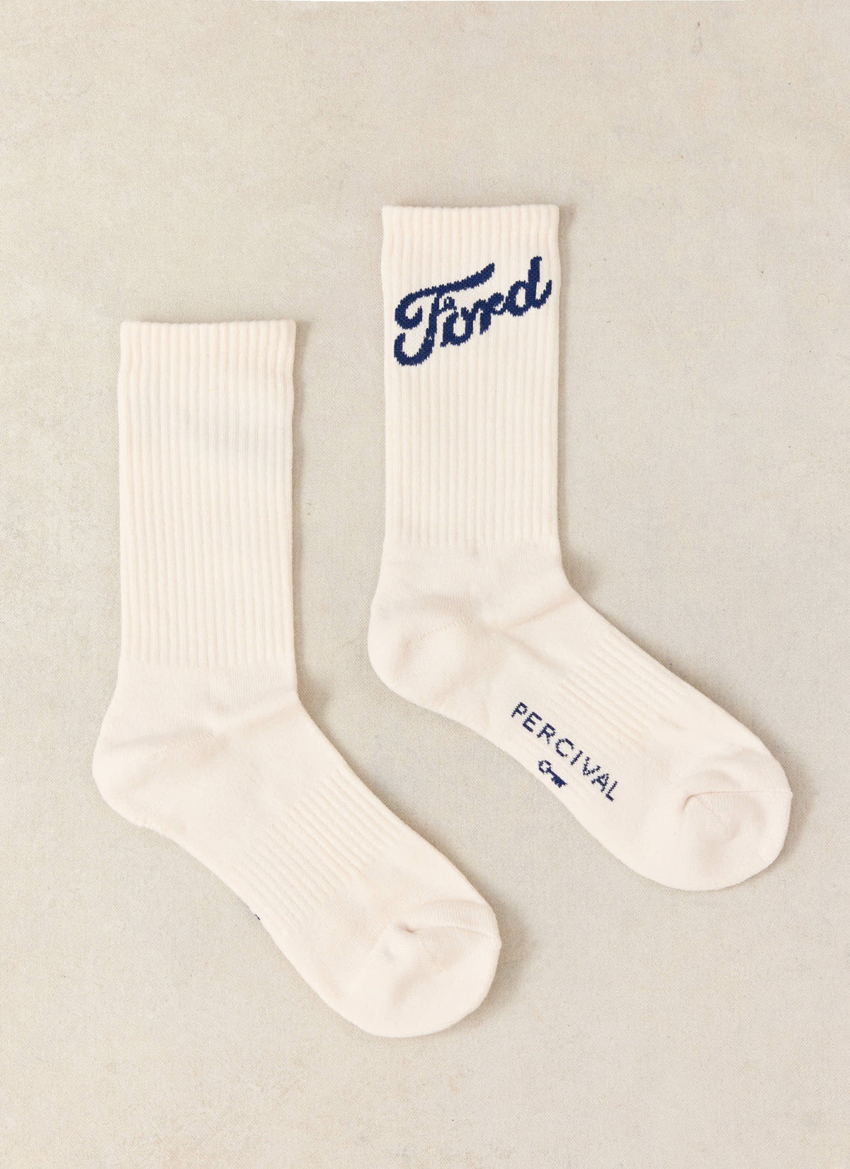 Men's Crew Socks - Cotton Blend - Cream - Ford x Percival | Percival Customer Favorite