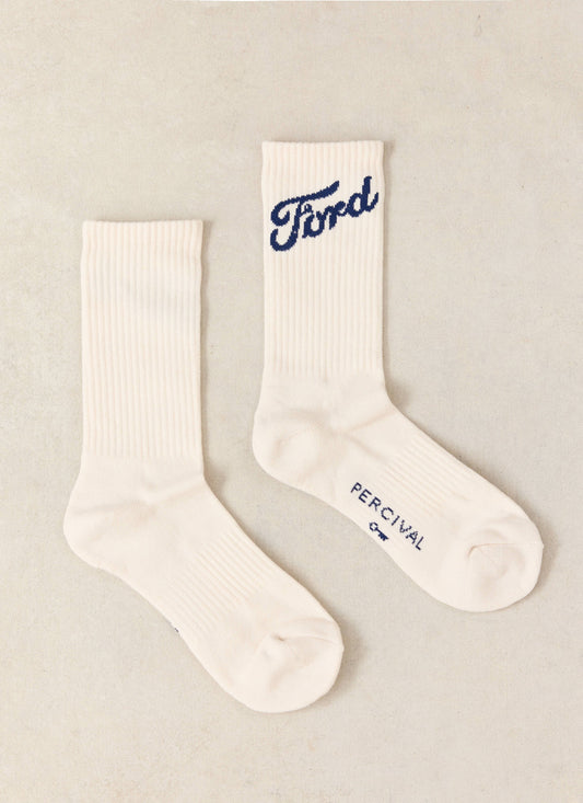 Men's Crew Socks - Cotton Blend - Cream - Ford x Percival | Percival Customer Favorite