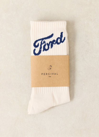 Men's Crew Socks - Cotton Blend - Cream - Ford x Percival | Percival Customer Favorite