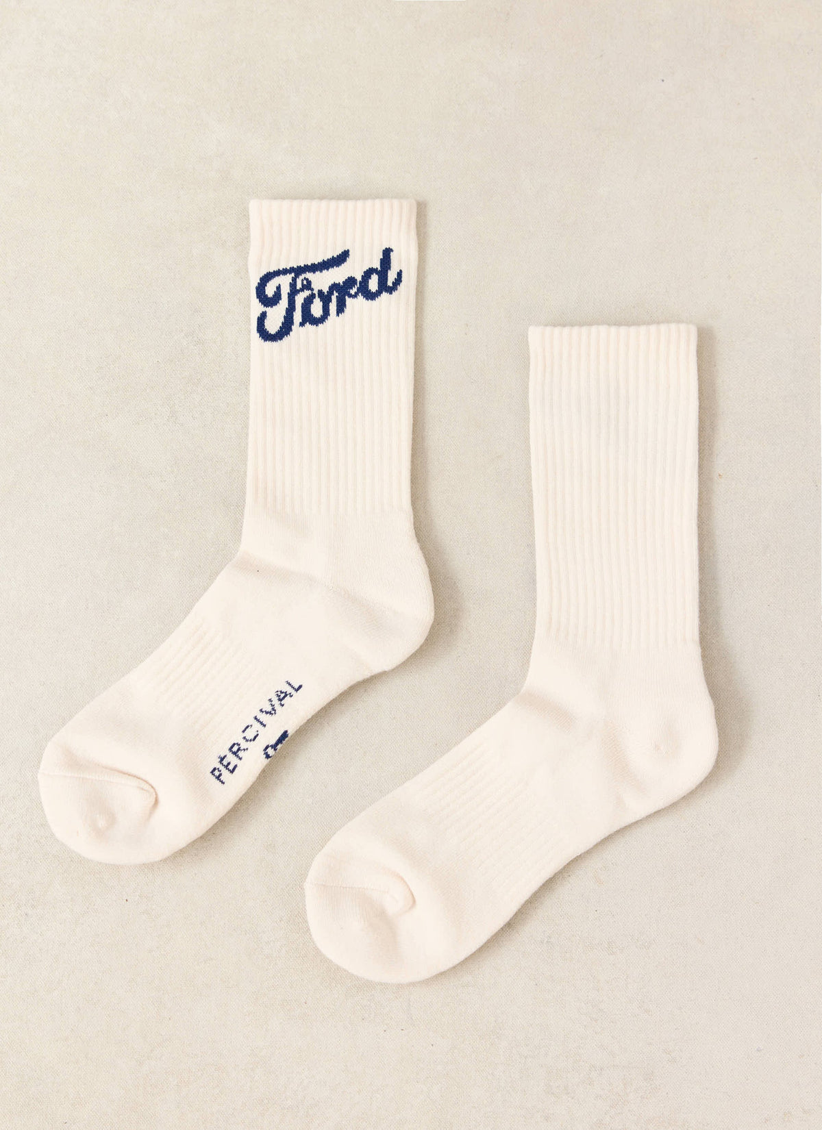 Men's Crew Socks - Cotton Blend - Cream - Ford x Percival | Percival Customer Favorite
