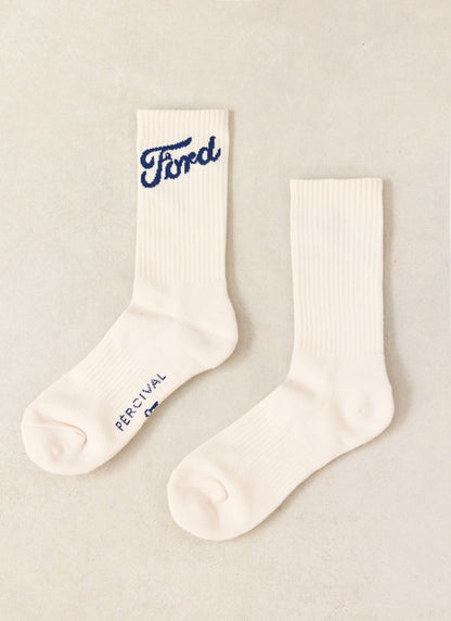 Men's Crew Socks - Cotton Blend - Cream - Ford x Percival | Percival Customer Favorite