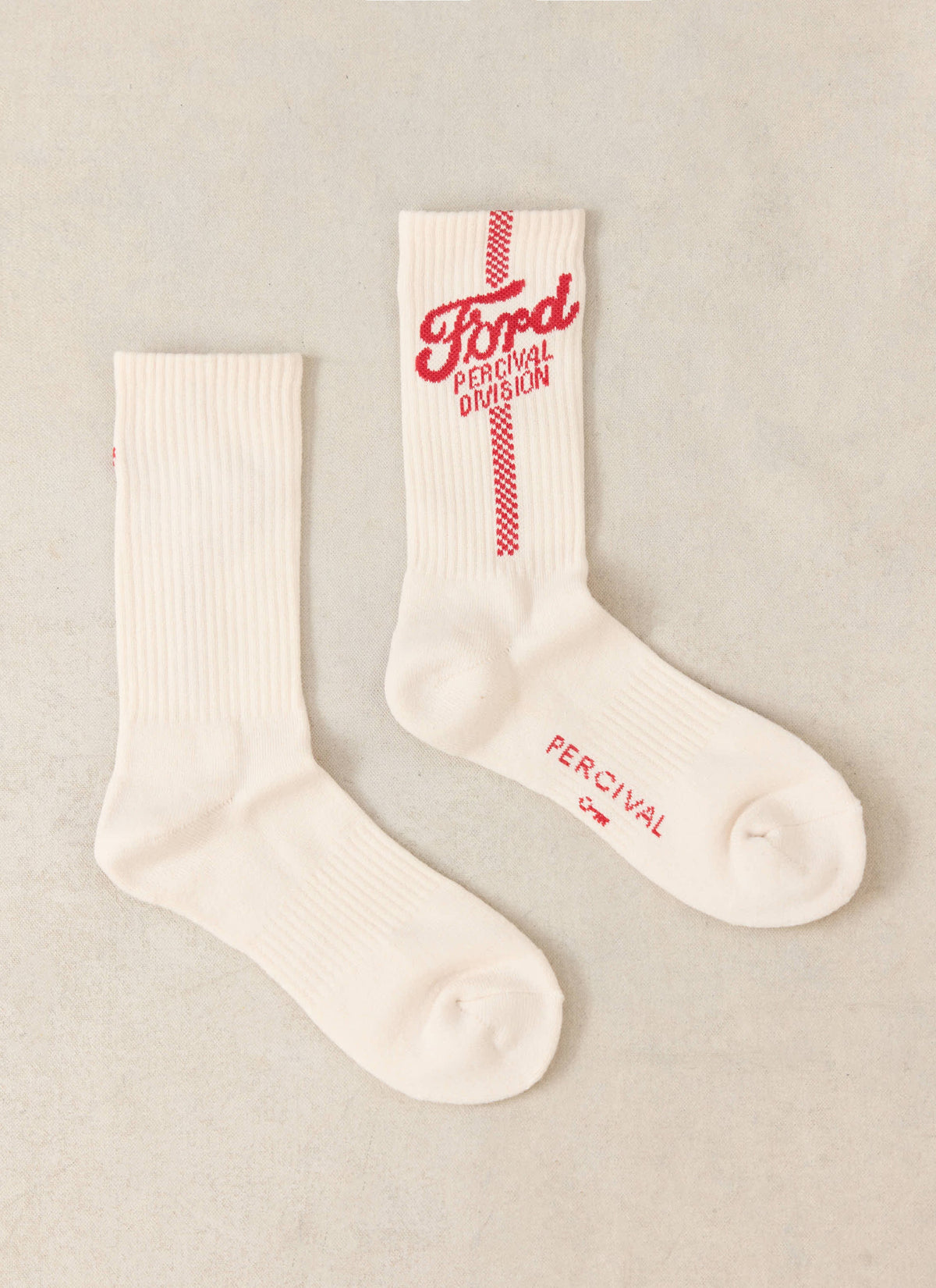 Men's Crew Motorsport Socks - Cotton - Cream - Ford x Percival | Percival Best Seller