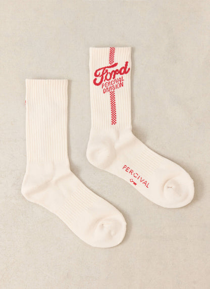 Men's Crew Motorsport Socks - Cotton - Cream - Ford x Percival | Percival Best Seller