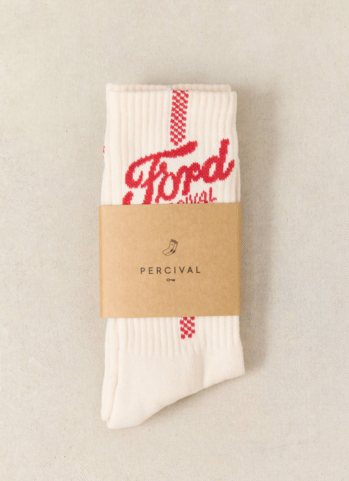 Men's Crew Motorsport Socks - Cotton - Cream - Ford x Percival | Percival Best Seller