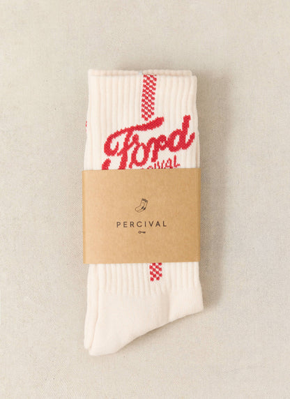 Men's Crew Motorsport Socks - Cotton - Cream - Ford x Percival | Percival Best Seller