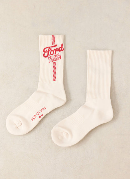 Men's Crew Motorsport Socks - Cotton - Cream - Ford x Percival | Percival Best Seller