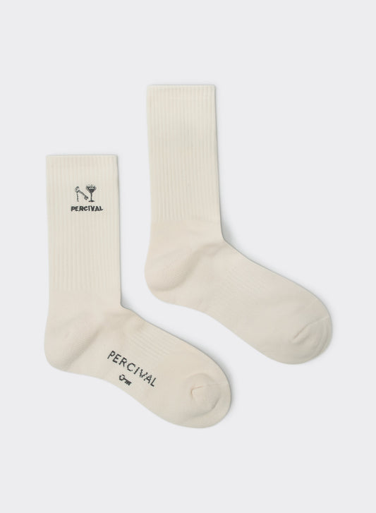 Men's Aperitivo Embroidered Socks - Cream Cotton | Percival Trusted
