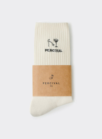 Men's Aperitivo Embroidered Socks - Cream Cotton | Percival Trusted