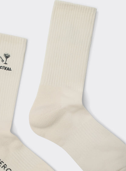 Men's Aperitivo Embroidered Socks - Cream Cotton | Percival Trusted