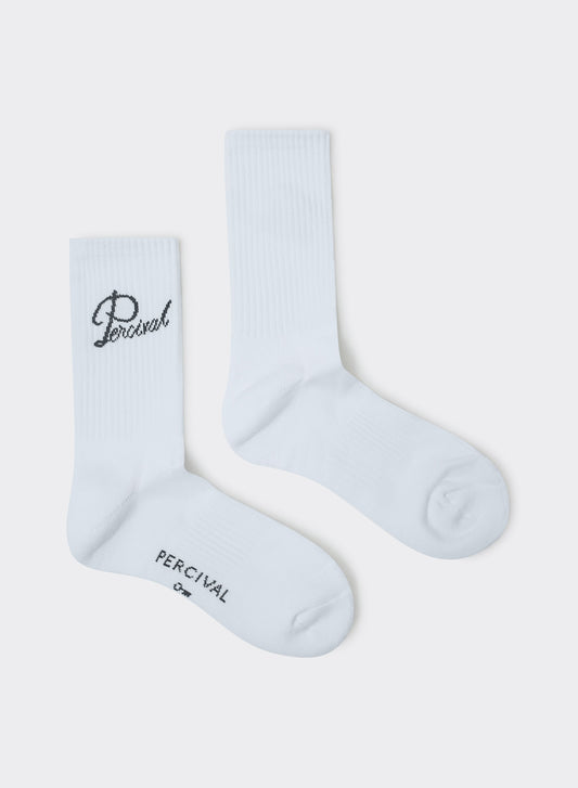 Men's Kingsley Jacquard Socks - White Cotton Crew | Percival Hot Sale