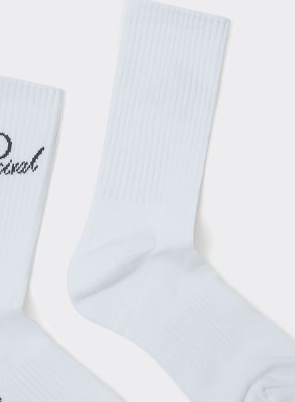 Men's Kingsley Jacquard Socks - White Cotton Crew | Percival Hot Sale