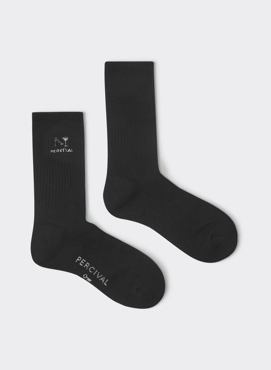 Men's Aperitivo Embroidered Socks - Black Cotton Crew | Percival Featured