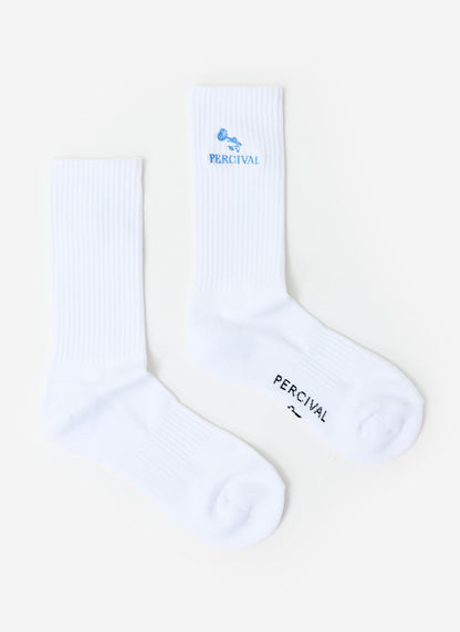 Smith Floral Embroidered Socks - Organic Cotton - White | Percival Premium