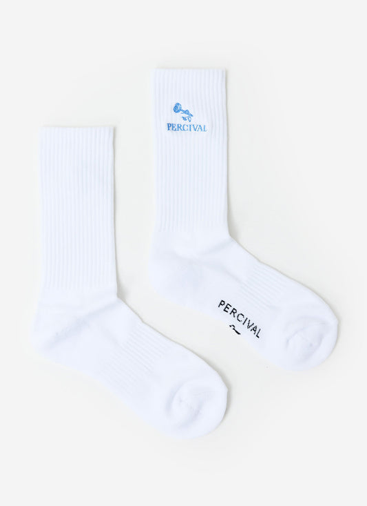 Smith Floral Embroidered Socks - Organic Cotton - White | Percival Premium