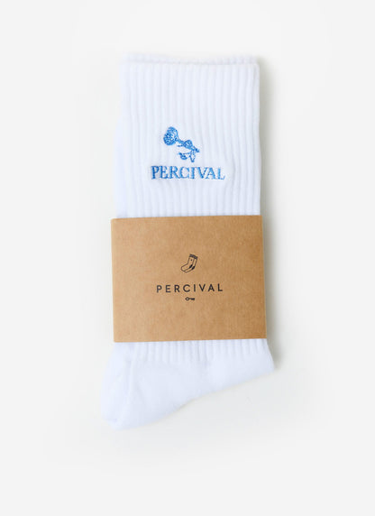 Smith Floral Embroidered Socks - Organic Cotton - White | Percival Premium