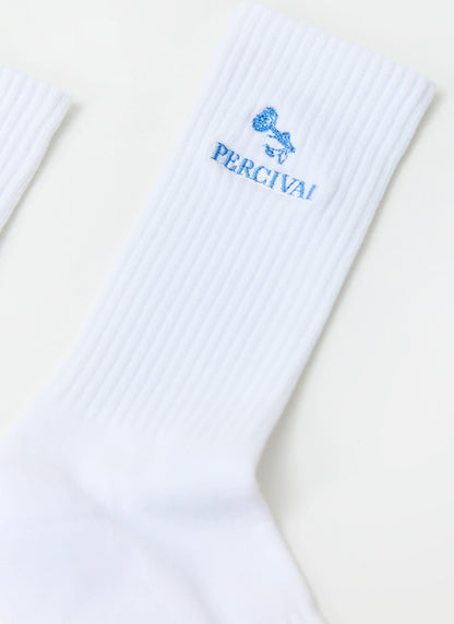 Smith Floral Embroidered Socks - Organic Cotton - White | Percival Premium