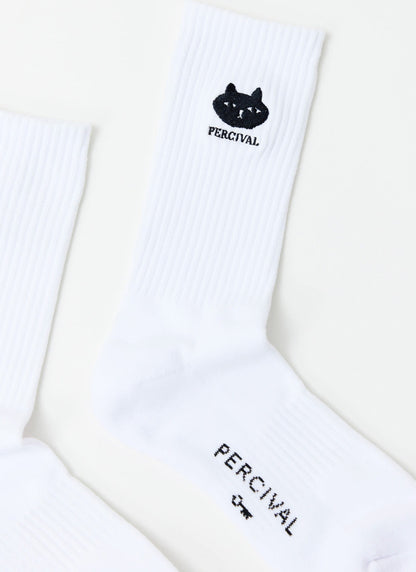 Perci Loaf Embroidered Socks - Organic Cotton - White | Percival Recommended