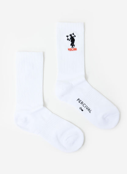 Carlo Mixologist Embroidered Socks - Organic Cotton - White | Percival Deals