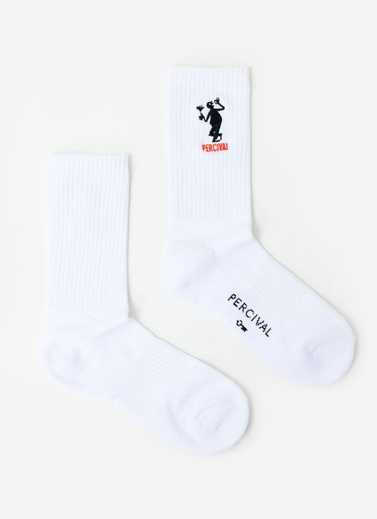 Carlo Mixologist Embroidered Socks - Organic Cotton - White | Percival Deals