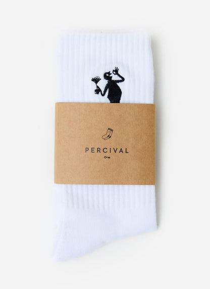 Carlo Mixologist Embroidered Socks - Organic Cotton - White | Percival Deals