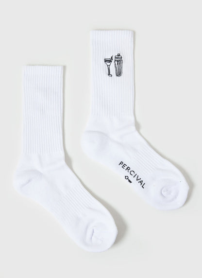 Mixologist Embroidered Socks - White | Percival New