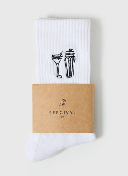 Mixologist Embroidered Socks - White | Percival New