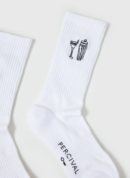 Mixologist Embroidered Socks - White | Percival New