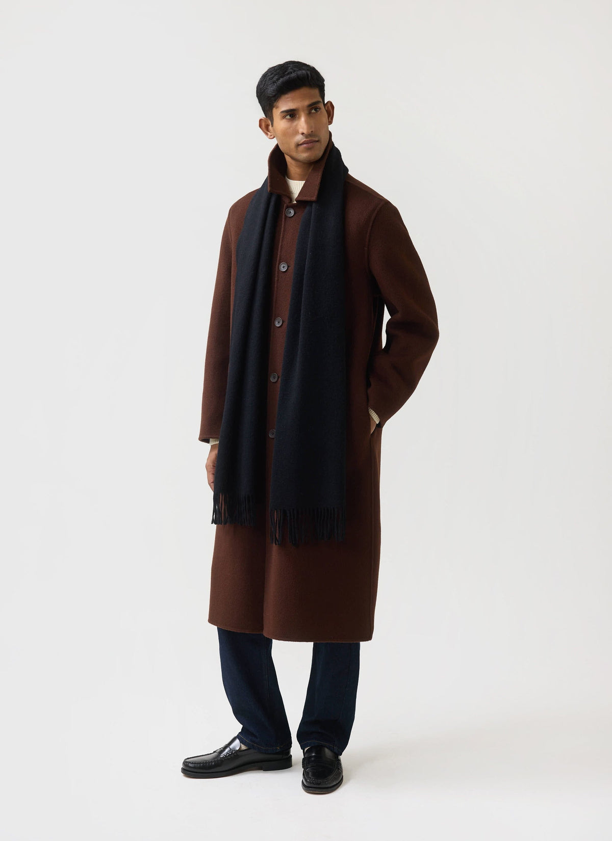 Men's Long Wool Scarf - Embroidered - Black | Percival Discount