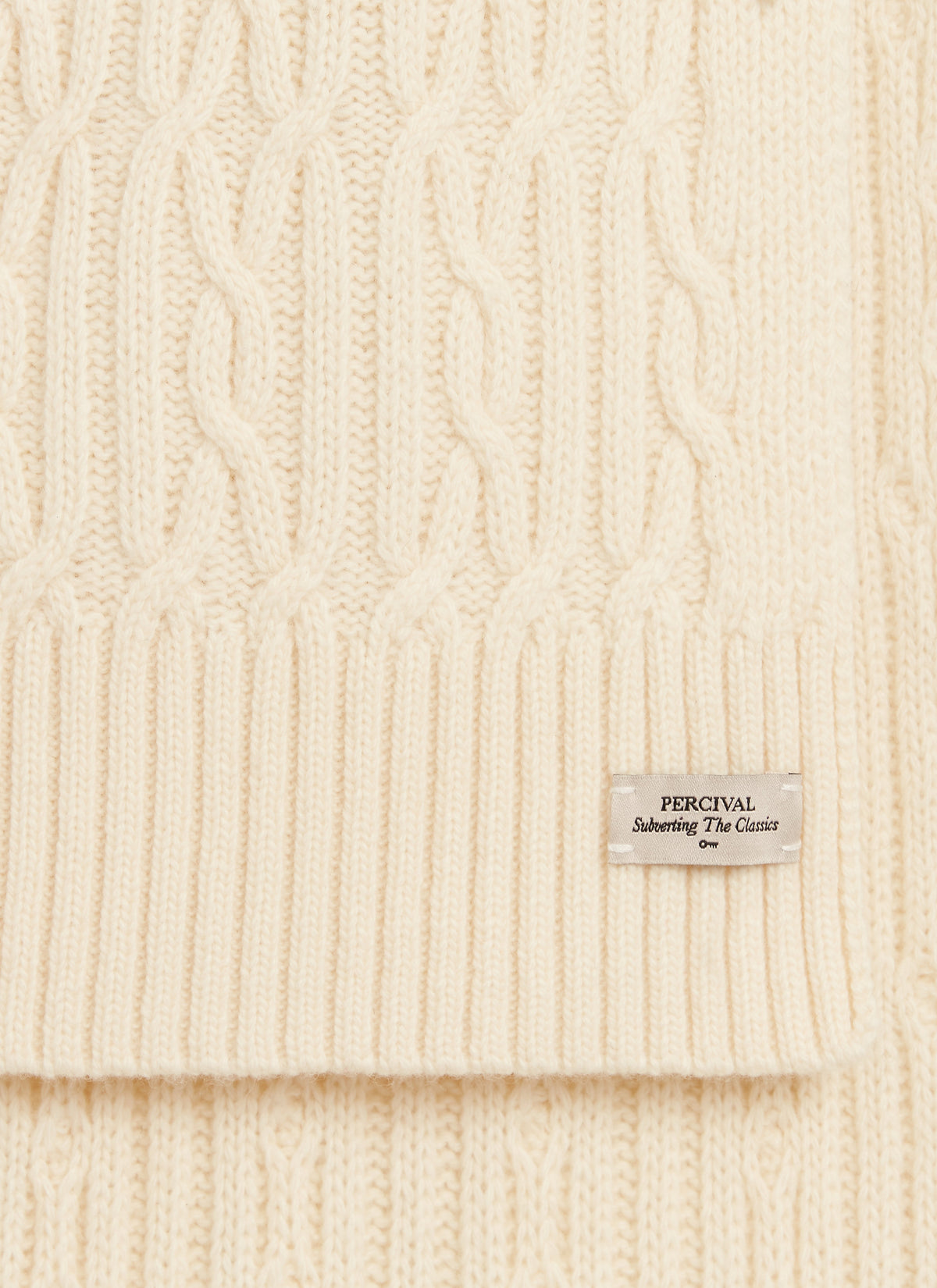 Men's Cable Knit Scarf - Wool - Ecru Cream | Percival Quality