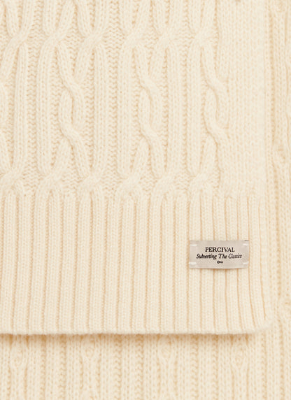 Men's Cable Knit Scarf - Wool - Ecru Cream | Percival Quality