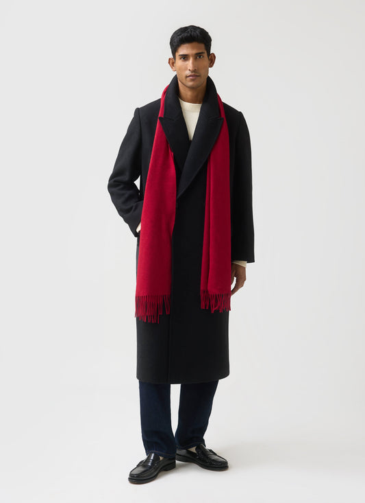 Men's Long Wool Scarf - Embroidered - Red | Percival Recommended