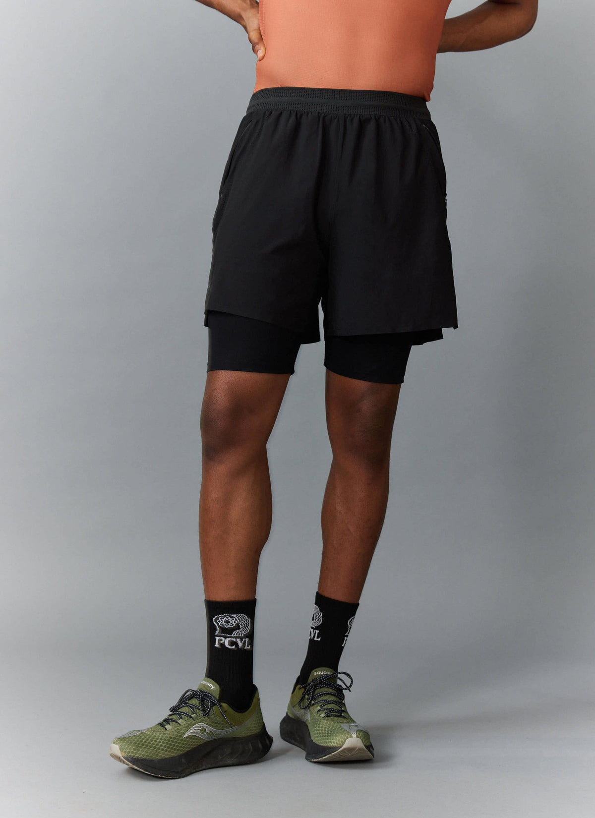 Men's 2 in 1 Running Shorts - Black PCVL | Percival Sale