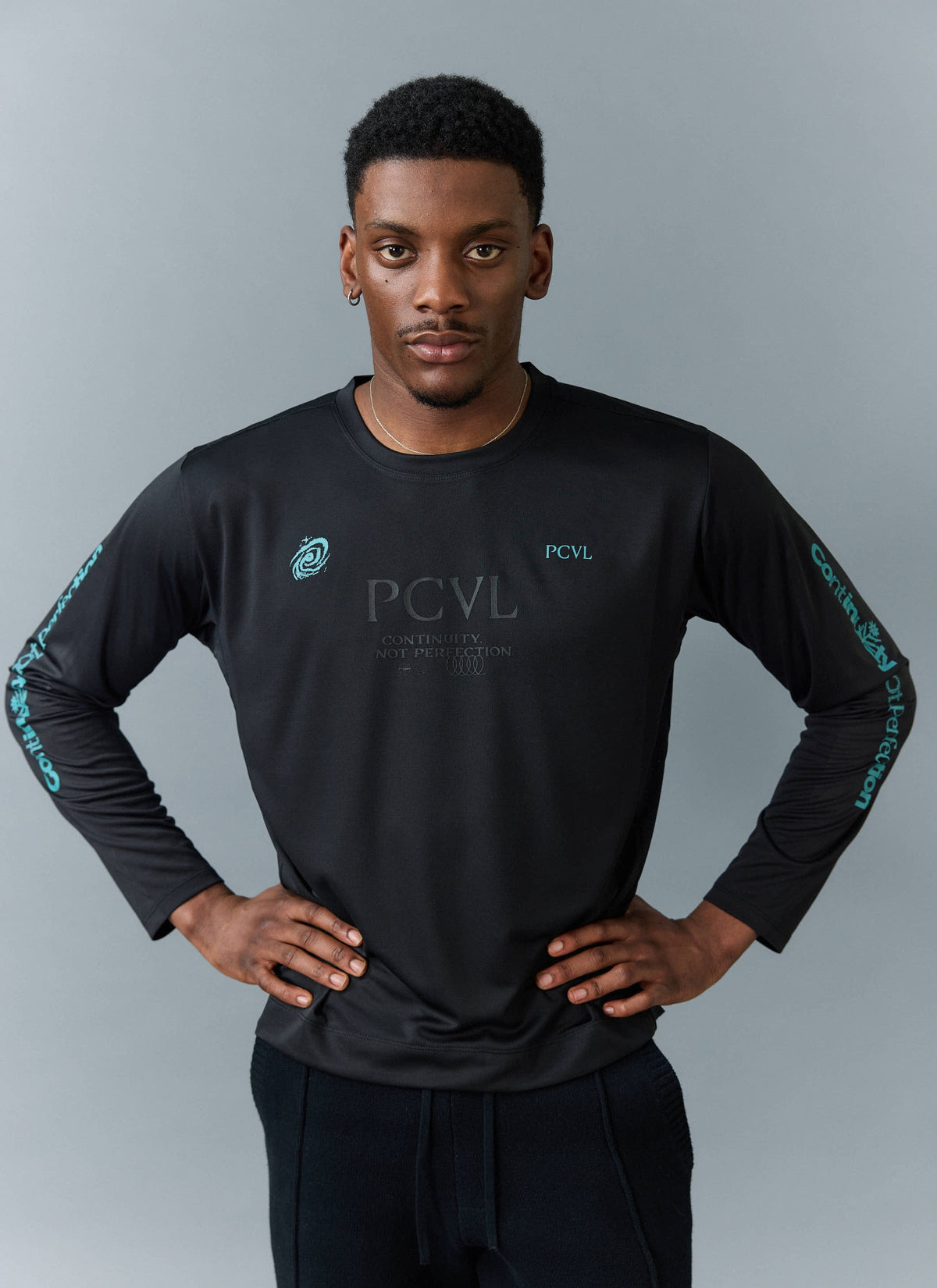 Men's Long Sleeve Performance Top - PCVL Printed - Black | Percival Signature