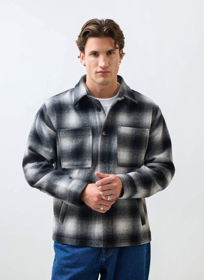 Men's Wool Checked Overshirt - Shacket - Wool - Grey Multi | Percival New