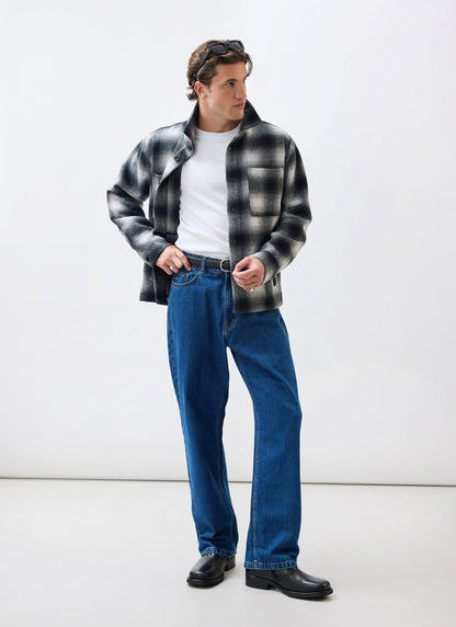 Men's Wool Checked Overshirt - Shacket - Wool - Grey Multi | Percival New