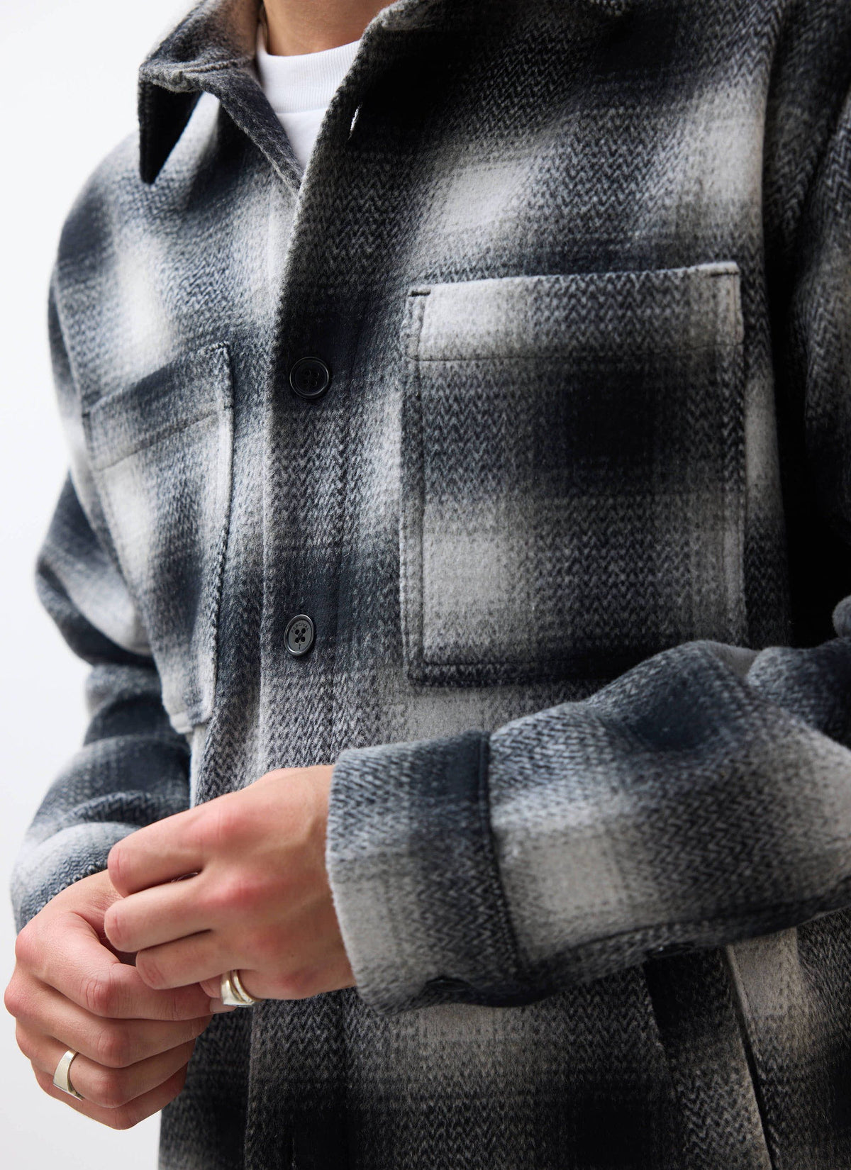 Men's Wool Checked Overshirt - Shacket - Wool - Grey Multi | Percival New