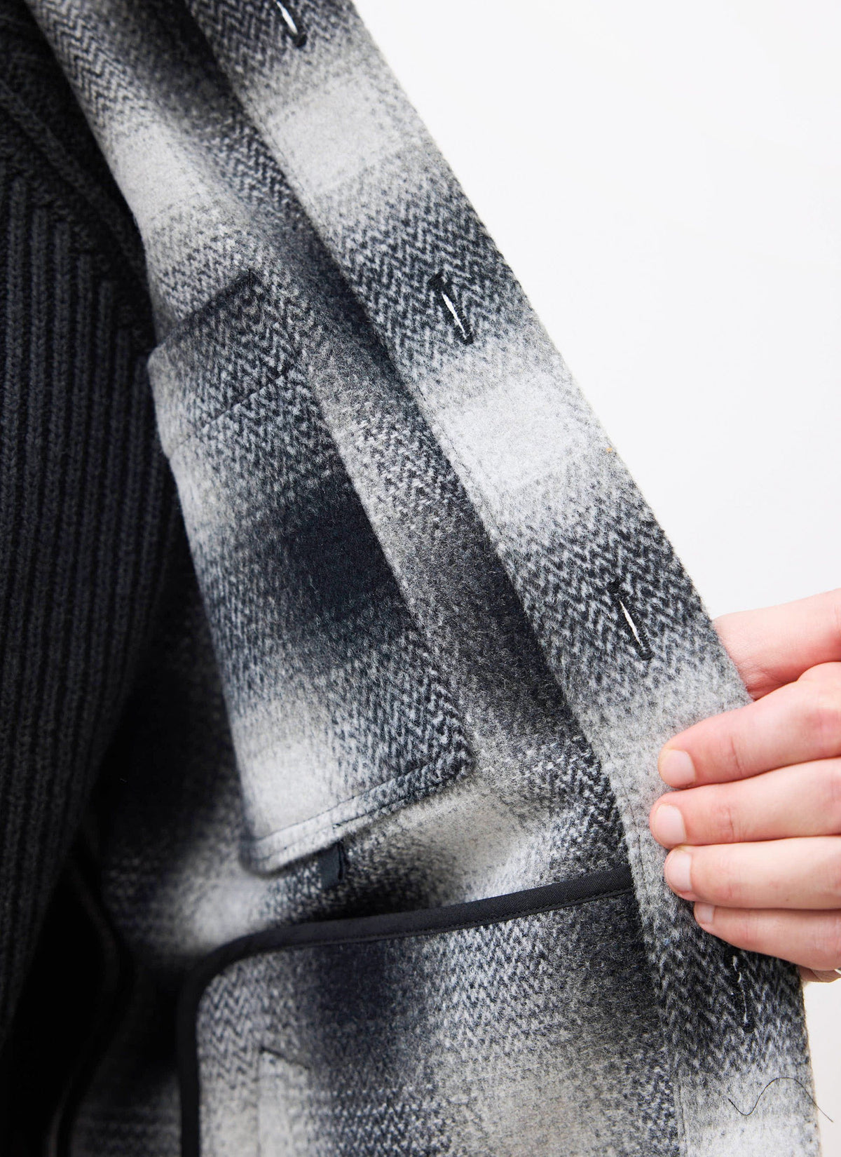 Men's Wool Checked Overshirt - Shacket - Wool - Grey Multi | Percival New