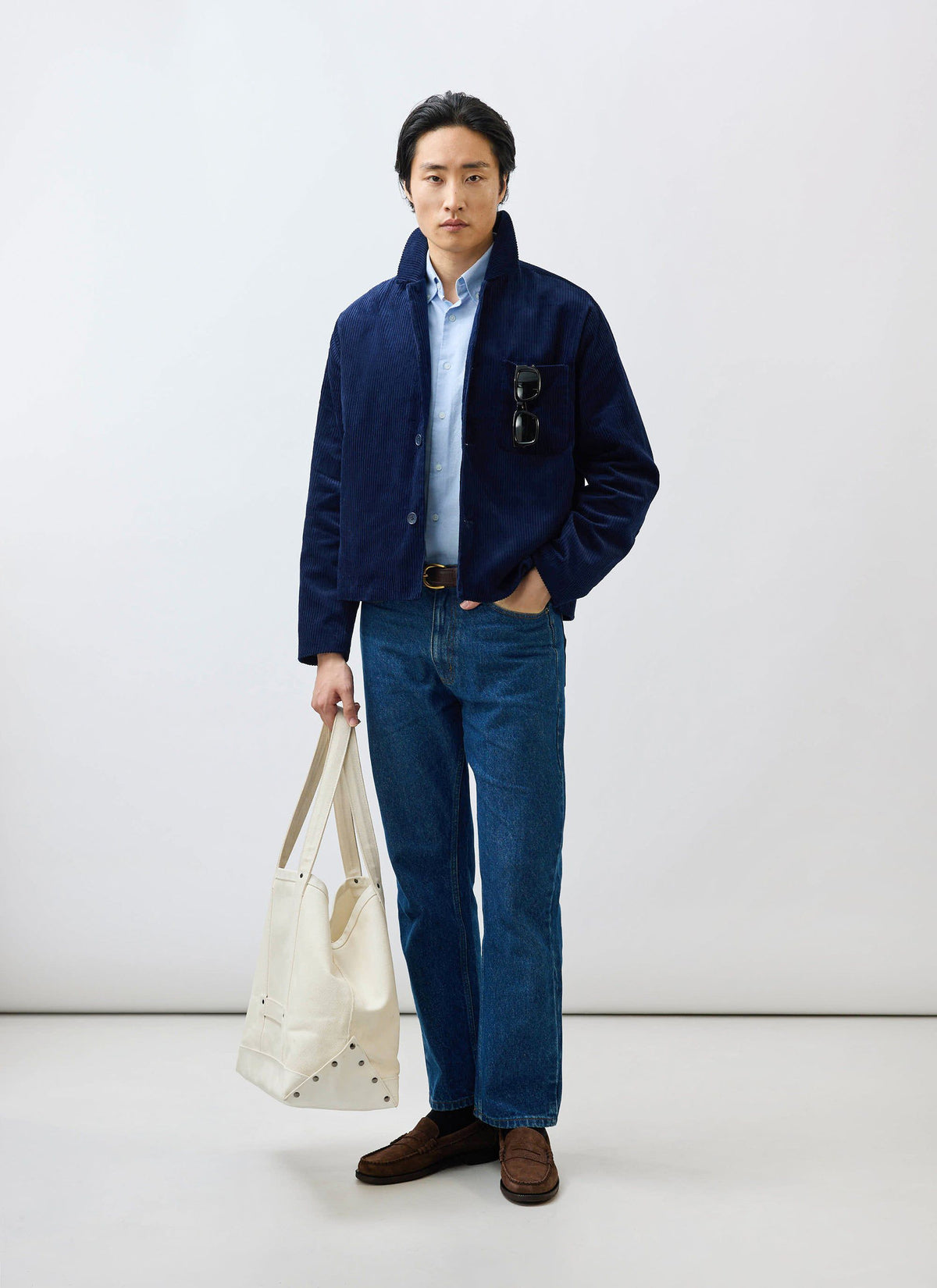Men's Corduroy Overshirt - Shacket - Cotton - Navy Blue | Percival Sale