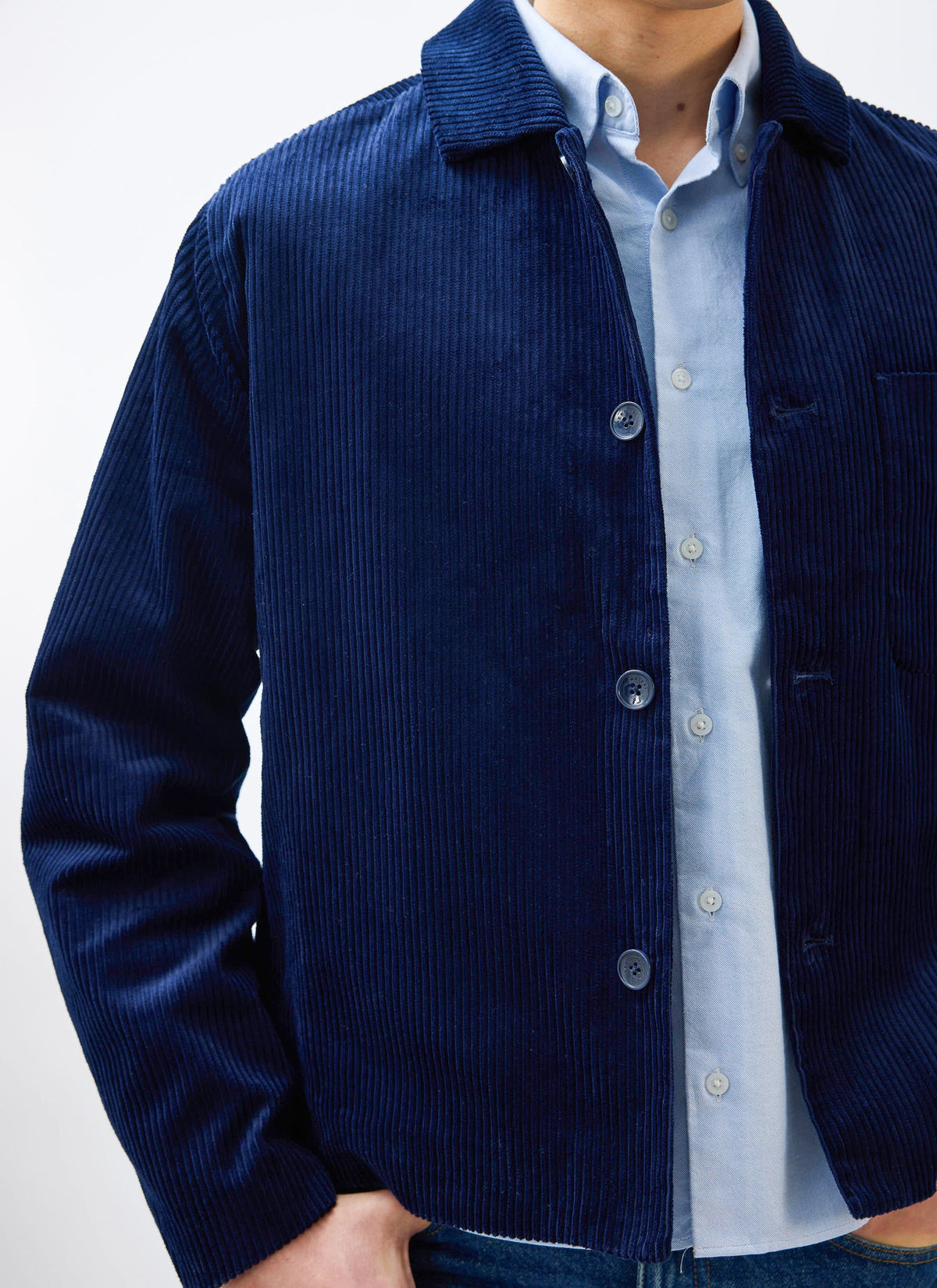 Men's Corduroy Overshirt - Shacket - Cotton - Navy Blue | Percival Sale