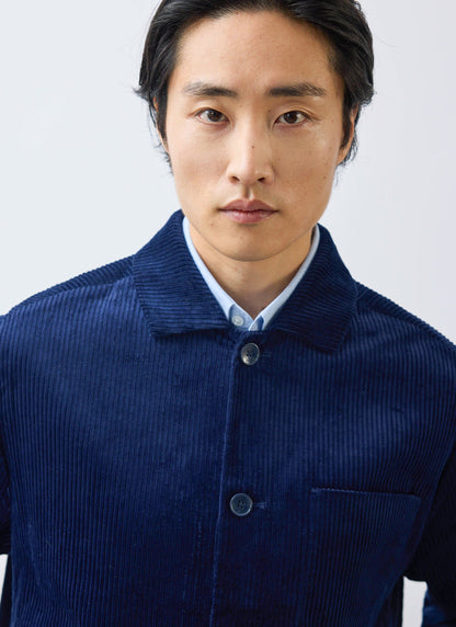 Men's Corduroy Overshirt - Shacket - Cotton - Navy Blue | Percival Sale