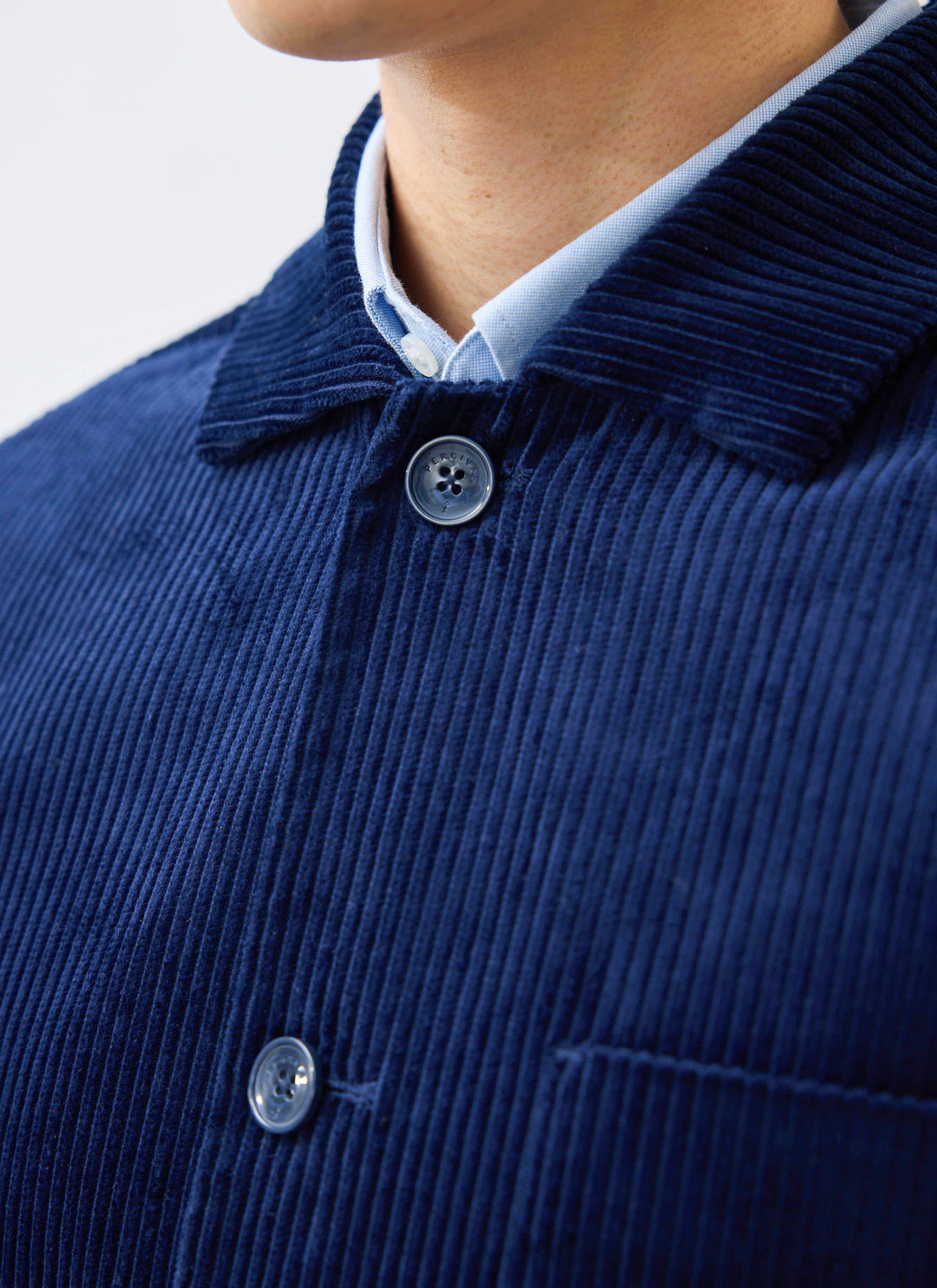 Men's Corduroy Overshirt - Shacket - Cotton - Navy Blue | Percival Sale