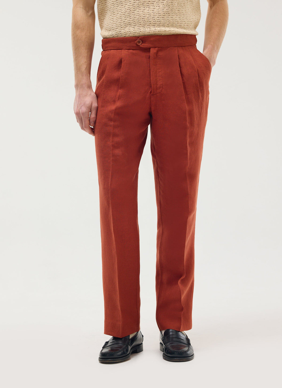 Men's Pleated Trousers - Tailored Linen Suits - Rust Red | Percival Hot Sale
