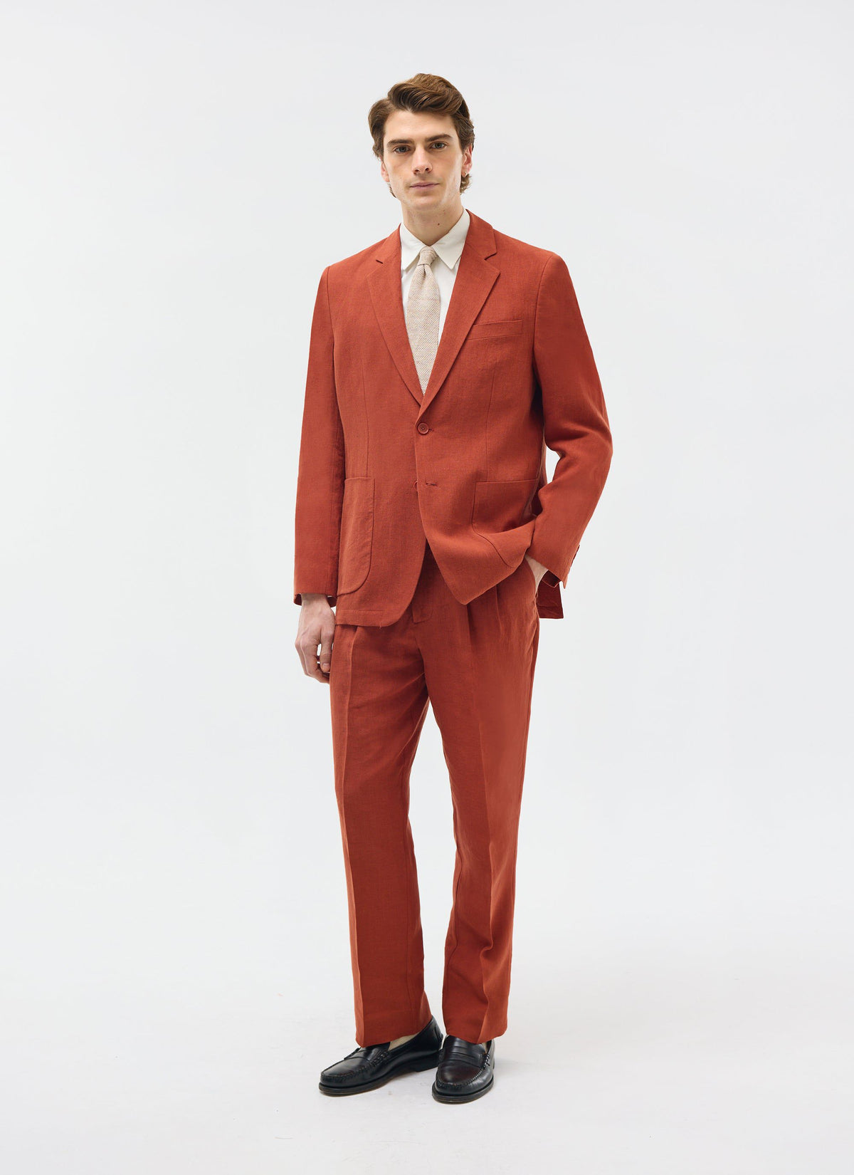 Men's Pleated Trousers - Tailored Linen Suits - Rust Red | Percival Hot Sale